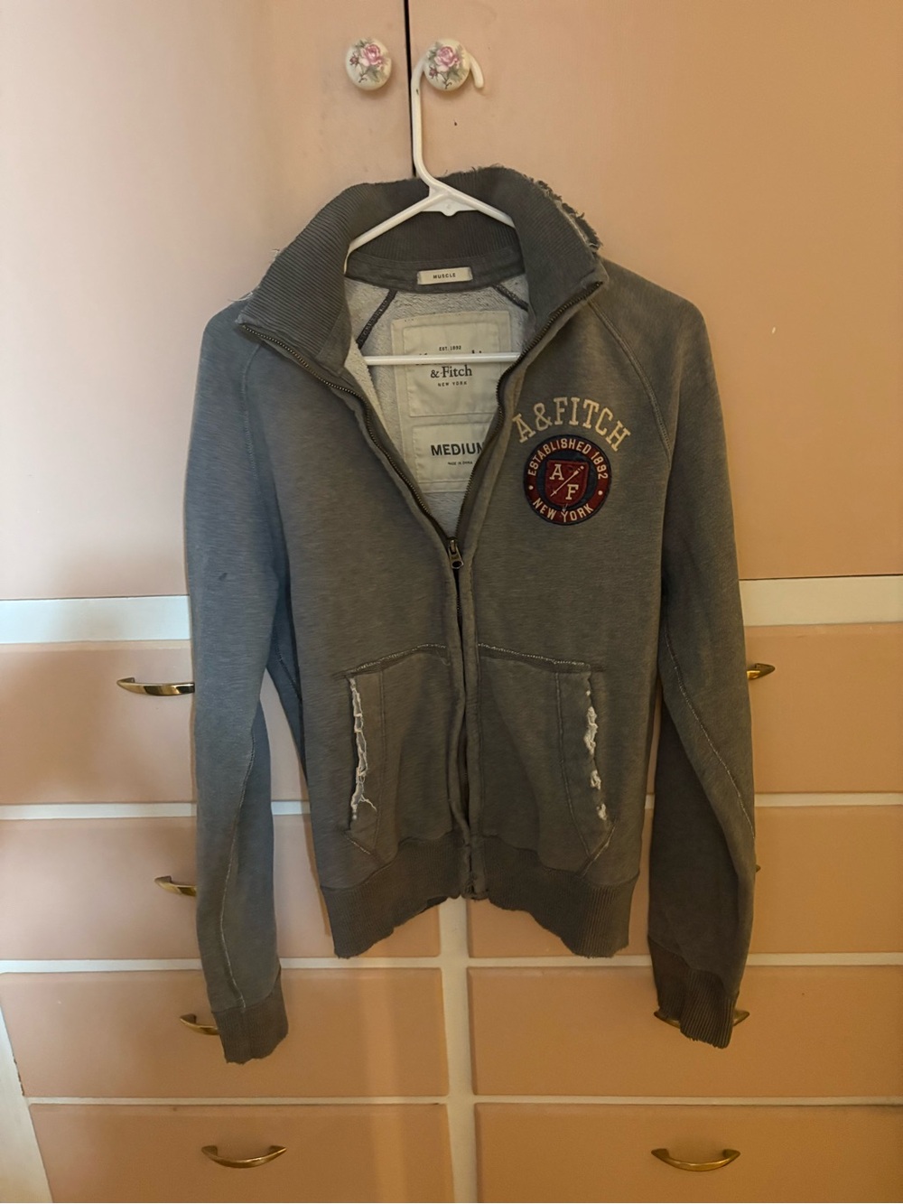 Abercrombie & Fitch Gray Full-Zip Hoodie with Red Chest Patch